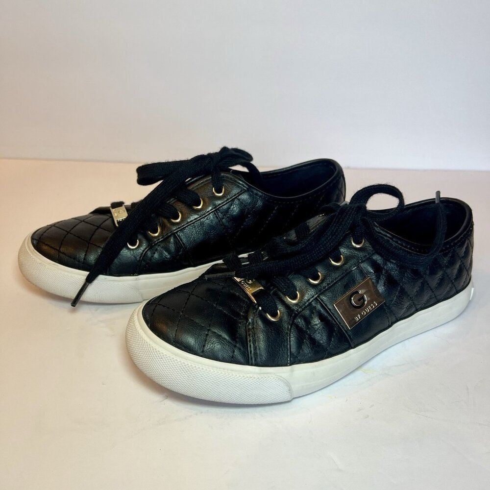 G By Guess Quilted Lace Up Sneakers Women's Size 6.5 Black Leather - Picture 2 of 7